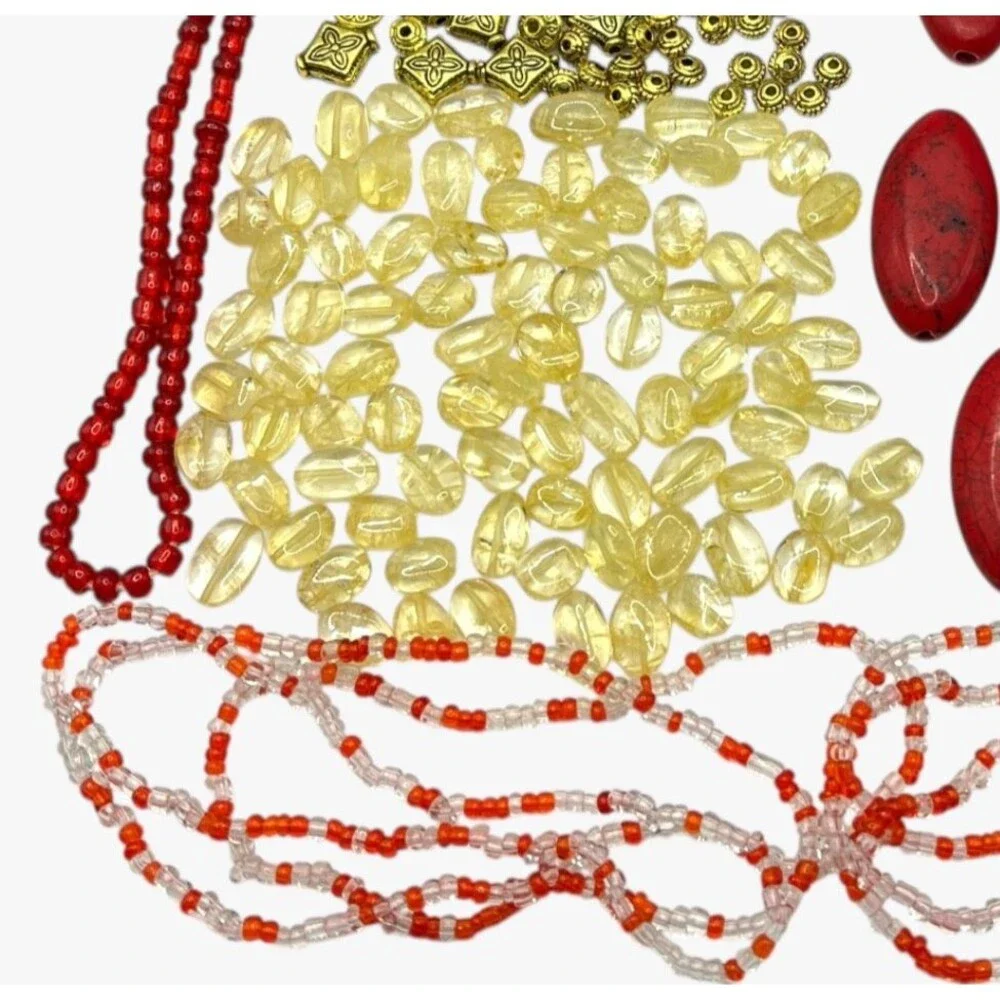 Mixed Lot Beads Pendant Gemstone Metal Glass Jewelry DIY Red Brown Stone Artisan